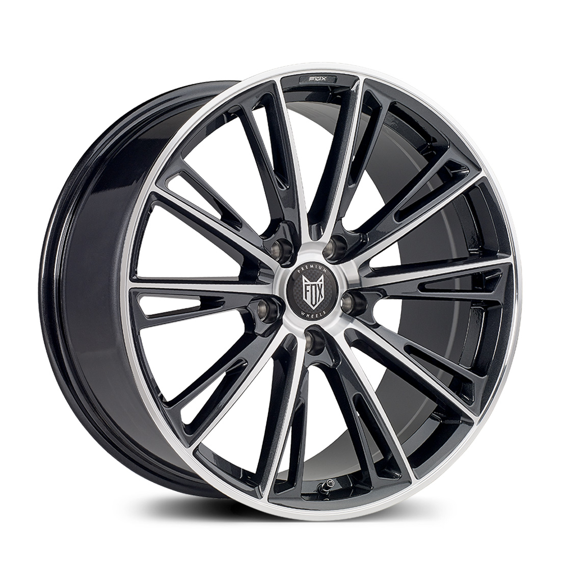 NEW 19" FOX OMEGA ALLOY WHEELS IN ZINC GUNMETAL WITH POLISHED FACE, WIDER 9" REARS