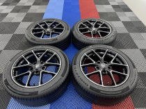 New 17 Inch Fox FX5 Alloy Wheels in Gloss Black with Polished Face Inc Good Part Worn Tyres Suit BMW 3 Series 5x120