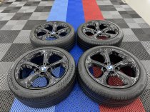 Used 18 Inch Genuine BMW Style 320 5 Spoke Alloy Wheels, E84 X1 F30 3 Series, Fully Refurbished In Gloss Black inc Part Worn Tyres 5x120