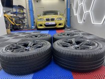 Used 18 Inch Genuine BMW Style 320 5 Spoke Alloy Wheels, E84 X1 F30 3 Series, Fully Refurbished In Gloss Black inc Part Worn Tyres 5x120
