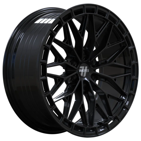 New 18 Inch Wolfrace Vanspeed Bayern V7 Alloy Wheels In Gloss Raven Black, 1050kg Load Rated, Ford Transit Custom Gen 2, VW Transporter T7 6x120