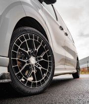 New 20 Inch Riviera RF26 Alloy Wheels In Black Polished Dark Tint, Flow Formed, 1000kg Load Rated, Ford Transit Custom Gen 2, VW Transporter T7 6x120