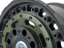 New 17 Inch Wolfrace Explorer Slotmag Alloy Wheels In Matt Black with Matt Green Center, 1250kg, Ford Transit Custom Gen 2, VW Transporter T7 6x120