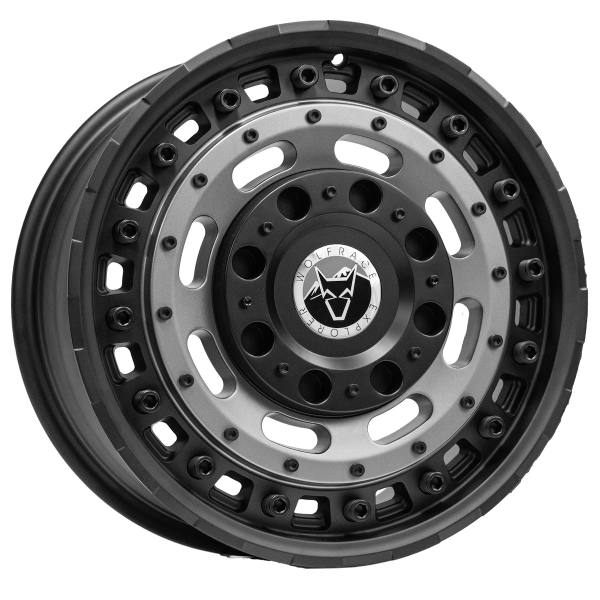 New 17 Inch Wolfrace Explorer Slotmag Alloy Wheels In Matt Black with Matt Gunmetal Center, 1250kg Load, Master, Movano, Sprinter, VW LT, Ducato Maxi, Relay Maxi Van 5x130
