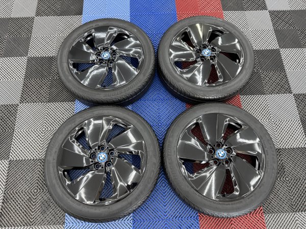 Used 19 Inch Genuine Bmw Style 429 I3 Alloy Wheels, Fully Refurbished In Gloss Black, Wide Rear, Inc VG Bridgestone Tyres 5x112