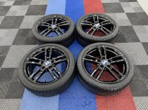 Used 18 Inch Genuine BMW Style 719M F20 F22 M140i M240i Alloy Wheels, Fully Refurbed In Gloss Black, Wide Rear Inc VG Bridgestone Runflat Tyres