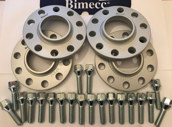 New 12mm / 15mm / 20mm Silver Bimecc Wheel Spacers With Locking Wheel Bolts - (2 Pairs with Bolts ) 5x112 / 5x100 57.1 CB