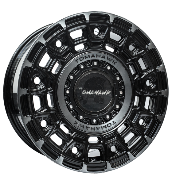 New 17 Inch Tomahawk Yakama Alloy Wheels In Gloss Black / Dark Tint 955kg Ford Transit Custom Gen 2, VW Transporter T7 6x120