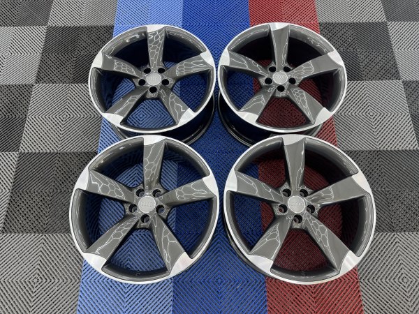Used 21 Inch Genuine Audi A7 S7 A8 S8 4G Rotor Spoke Arm Alloy Wheels, Fully Refurbished, Gunmetal With Polished Edge 5x112