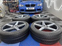Used (Near New) 20 Inch Veemann V-FS8 Alloy Wheels In Graphite Smoked Machined With Deeper Concave 10" Rears And Near New Nankang Tyres Suit VW Transporter T5 T6 5x120