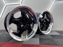 New 17 Inch Throwing Star M5 Style Alloy Wheels In Gloss Black With Polished Dish And Deeper 9" Rears 5x120