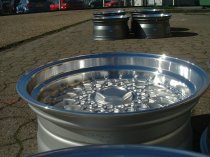 NEW 16 INCH DARE DR RS ALLOY WHEELS IN SILVER WITH POLISHED DISH AND CHROME RIVETS, DEEPER 9" REAR OPTION 5x112/120