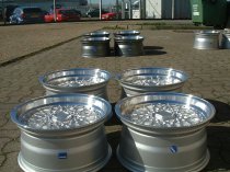NEW 16 INCH DARE DR RS ALLOY WHEELS IN SILVER WITH POLISHED DISH AND CHROME RIVETS, DEEPER 9" REAR OPTION 5x112/120