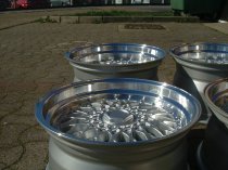 NEW 17 INCH DARE DR RS ALLOY WHEELS IN SILVER WITH CHROME RIVETS, VERY DEEP DISH 10" REARS 5x120/112