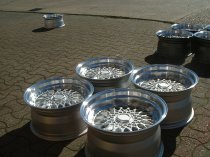 NEW 17 INCH DARE DR RS ALLOY WHEELS IN SILVER WITH CHROME RIVETS, VERY DEEP DISH 10" REARS 5x120/112
