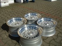 NEW 16 INCH DARE DR RS ALLOY WHEELS IN SILVER WITH POLISHED DISH AND CHROME RIVETS, DEEPER 9" REAR OPTION 4x100/108