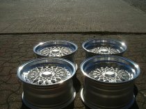 NEW 16 INCH DARE DR RS ALLOY WHEELS IN SILVER WITH POLISHED DISH AND CHROME RIVETS, DEEPER 9" REAR OPTION 4x100/108
