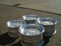 NEW 16 INCH DARE DR RS ALLOY WHEELS IN SILVER WITH POLISHED DISH AND CHROME RIVETS, DEEPER 9" REAR OPTION 4x100/108