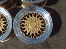 NEW 16" DARE RS ALLOY WHEELS GOLD POLISHED FINISH WITH CHROME RIVETS, 9" DEEPER REAR