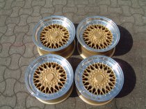 NEW 16" DARE RS ALLOY WHEELS GOLD POLISHED FINISH WITH CHROME RIVETS, 9" DEEPER REAR