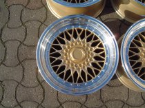 NEW 15" DARE DR-RS ALLOY WHEELS IN GOLD WITH POLISHED DISH AND CHROME RIVETS, DEEP DISH 8" REAR