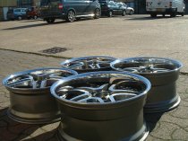NEW 20 INCH AM TWIN DEEP ALLOY WHEELS IN GUNMETAL WITH POLISHED FACE AND INOX DISH, DEEPER 10" REAR 5x112