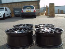 NEW 18 INCH RIVA FOX DTM CSL ALLOY WHEELS IN GLOSS BLACK WITH DEEPER CONCAVE WIDER 8.5" REAR 5x120