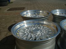 NEW 15 INCH DARE RS ALLOY WHEELS SILVER POLISHED FINISH WITH GOLD RIVETS, DEEP DISH 8" REAR OPTION 4x100/108