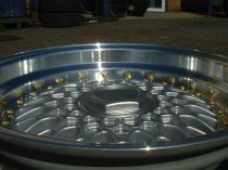 NEW 15 INCH DARE RS ALLOY WHEELS SILVER POLISHED FINISH WITH GOLD RIVETS, DEEP DISH 8" REAR OPTION 4x100/108