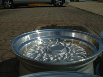 NEW 15 INCH DARE RS ALLOY WHEELS SILVER POLISHED FINISH WITH GOLD RIVETS, DEEP DISH 8" REAR OPTION 4x100/108