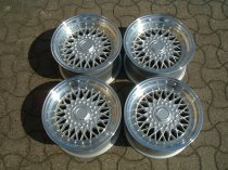 NEW 15 INCH DARE RS ALLOY WHEELS SILVER POLISHED FINISH WITH GOLD RIVETS, DEEP DISH 8" REAR OPTION 4x100/108