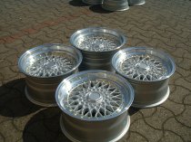 NEW 15 INCH DARE RS ALLOY WHEELS SILVER POLISHED FINISH WITH GOLD RIVETS, DEEP DISH 8" REAR OPTION 4x100/108