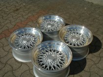 NEW 15" DARE RS ALLOY WHEELS SILVER POLISHED FINISH WITH GOLD RIVETS, DEEP DISH 8" REAR