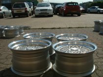 NEW 16 INCH DARE DR RS ALLOY WHEELS IN SILVER WITH POLISHED DISH AND GOLD RIVETS 4x100/108