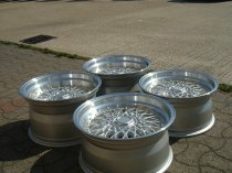 NEW 17 INCH DARE DR RS ALLOY WHEELS IN SILVER WITH GOLD RIVETS, VERY DEEP DISH 10" REARS 5x120/112