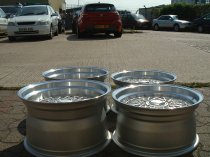 NEW 17 INCH DARE DR RS ALLOY WHEELS IN SILVER WITH GOLD RIVETS, VERY DEEP DISH 10" REARS 5x120/112