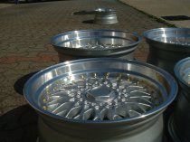 NEW 17 INCH DARE DR RS ALLOY WHEELS IN SILVER WITH GOLD RIVETS, VERY DEEP DISH 10" REARS 5x120/112