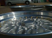 NEW 17 INCH DARE DR RS ALLOY WHEELS IN SILVER WITH GOLD RIVETS, VERY DEEP DISH 10" REARS 5x120/112