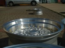 NEW 17 INCH DARE DR RS ALLOY WHEELS IN SILVER WITH GOLD RIVETS, VERY DEEP DISH 10" REARS 5x120/112