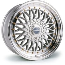 NEW 18″ DARE DR RS ALLOY WHEELS IN SILVER WITH POLISHED DISH AND GOLD RIVETS, DEEP DISH 9.5″ REAR OPTION