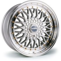 NEW 18" DARE DR RS ALLOY WHEELS IN SILVER WITH POLISHED DISH AND GOLD RIVETS, DEEP DISH 9.5" REAR OPTION