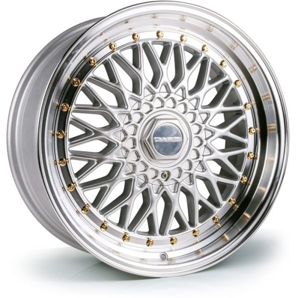 NEW 18 INCH DARE DR RS ALLOY WHEELS IN SILVER WITH POLISHED DISH AND GOLD RIVETS, DEEP DISH 9.5" REAR OPTION