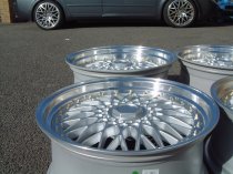 NEW 18" DARE DR RS ALLOY WHEELS IN SILVER WITH POLISHED DISH AND GOLD RIVETS, DEEP DISH 9.5" REAR OPTION