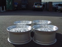 NEW 18" DARE DR RS ALLOY WHEELS IN SILVER WITH POLISHED DISH AND GOLD RIVETS, DEEP DISH 9.5" REAR OPTION