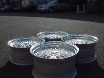 NEW 18 INCH DARE DR RS ALLOY WHEELS IN SILVER WITH POLISHED DISH AND GOLD RIVETS, DEEP DISH 9.5" REAR OPTION
