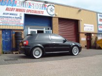 NEW 18" DARE DR RS ALLOY WHEELS IN SILVER WITH POLISHED DISH AND GOLD RIVETS, DEEP DISH 9.5" REAR OPTION