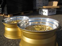 NEW 17 INCH DARE DR RS ALLOY WHEELS IN GOLD WITH CHROME RIVETS AND VERY DEEP DISH 10" REAR OPTION 5x120/112