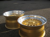 NEW 17 INCH DARE DR RS ALLOY WHEELS IN GOLD WITH CHROME RIVETS AND VERY DEEP DISH 10" REAR OPTION 5x120/112