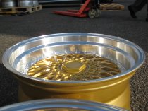 NEW 17" DARE DR RS ALLOY WHEELS IN GOLD WITH CHROME RIVETS AND VERY DEEP DISH, 10" REARS