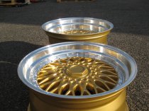 NEW 17 INCH DARE DR RS ALLOY WHEELS IN GOLD WITH CHROME RIVETS AND VERY DEEP DISH 10" REAR OPTION 5x120/112